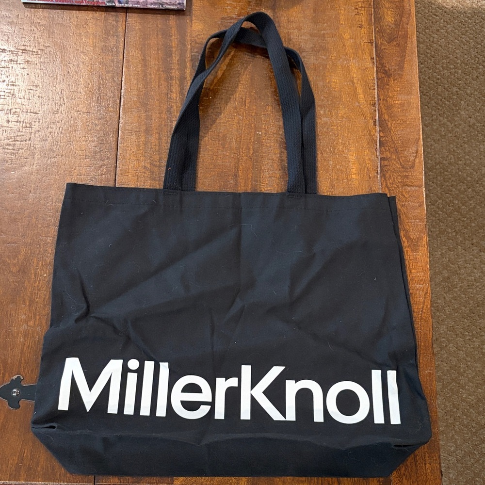 NWOT MillerKnoll Black Canvas Tote Bag with White Logo
